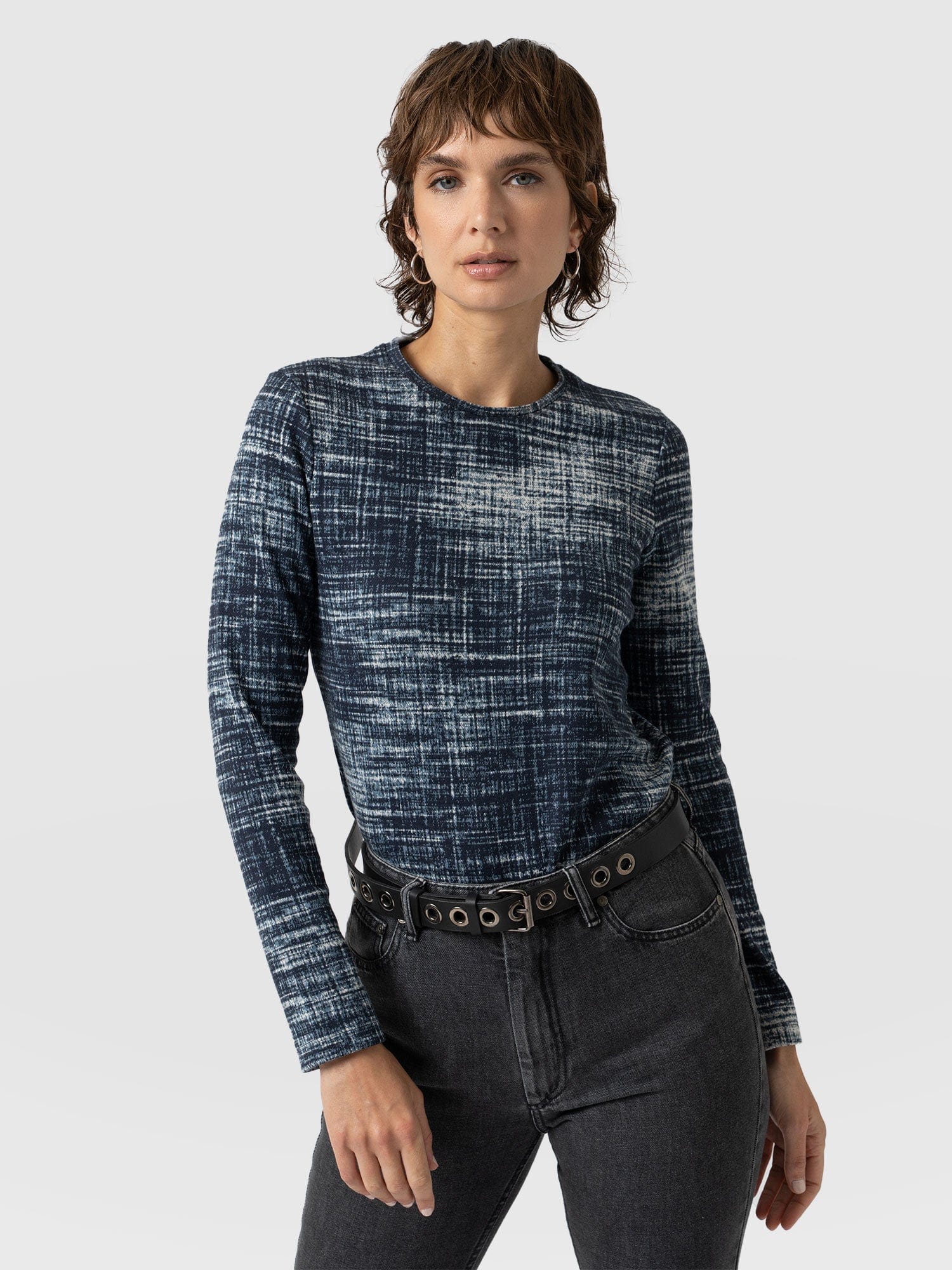 Glen Crew Neck Tee Blue Check - Women's T-Shirts | Saint + Sofia® USA